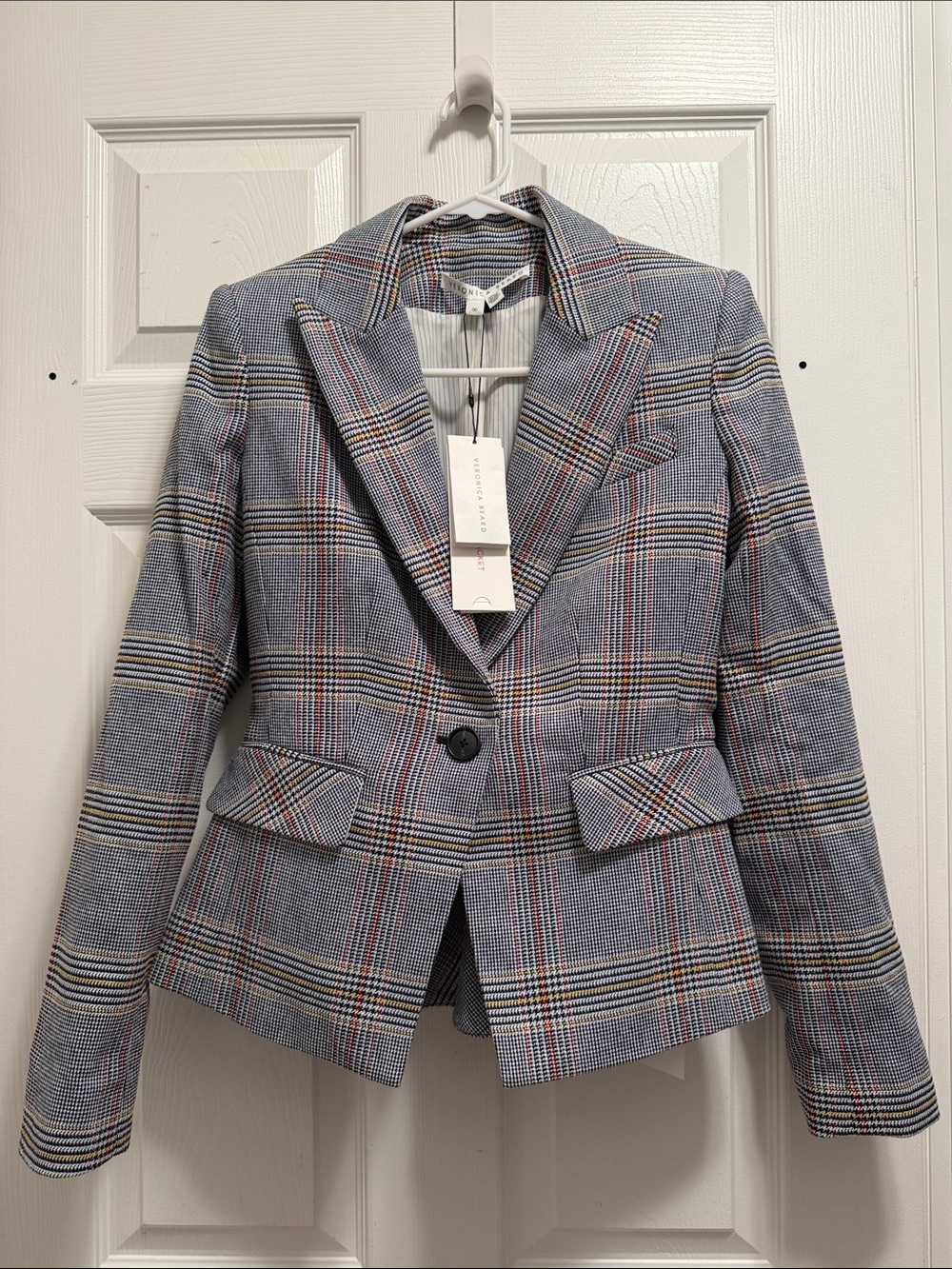 NWT Veronica Beard Plaid Tailored Blazer Jacket - Gray Multi